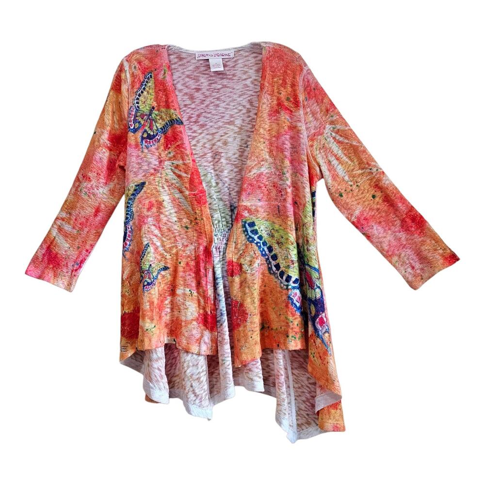 LEOMA LOVEGROVE Women's M Cardigan Sweater Colorful Butterfly Asymmetrical 38"